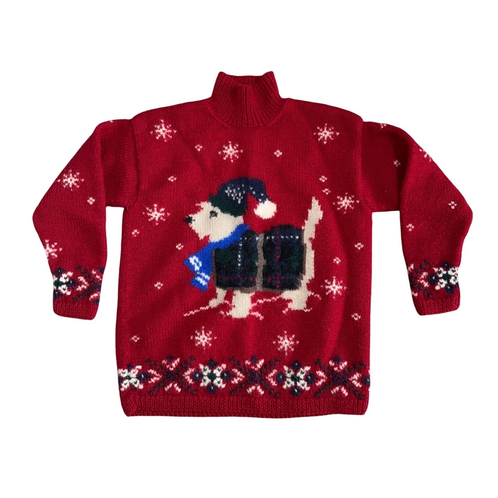 Vintage Lauren Ralph Lauren Hand Knit Dog Sweater Wool Turtleneck Nordic Small‎